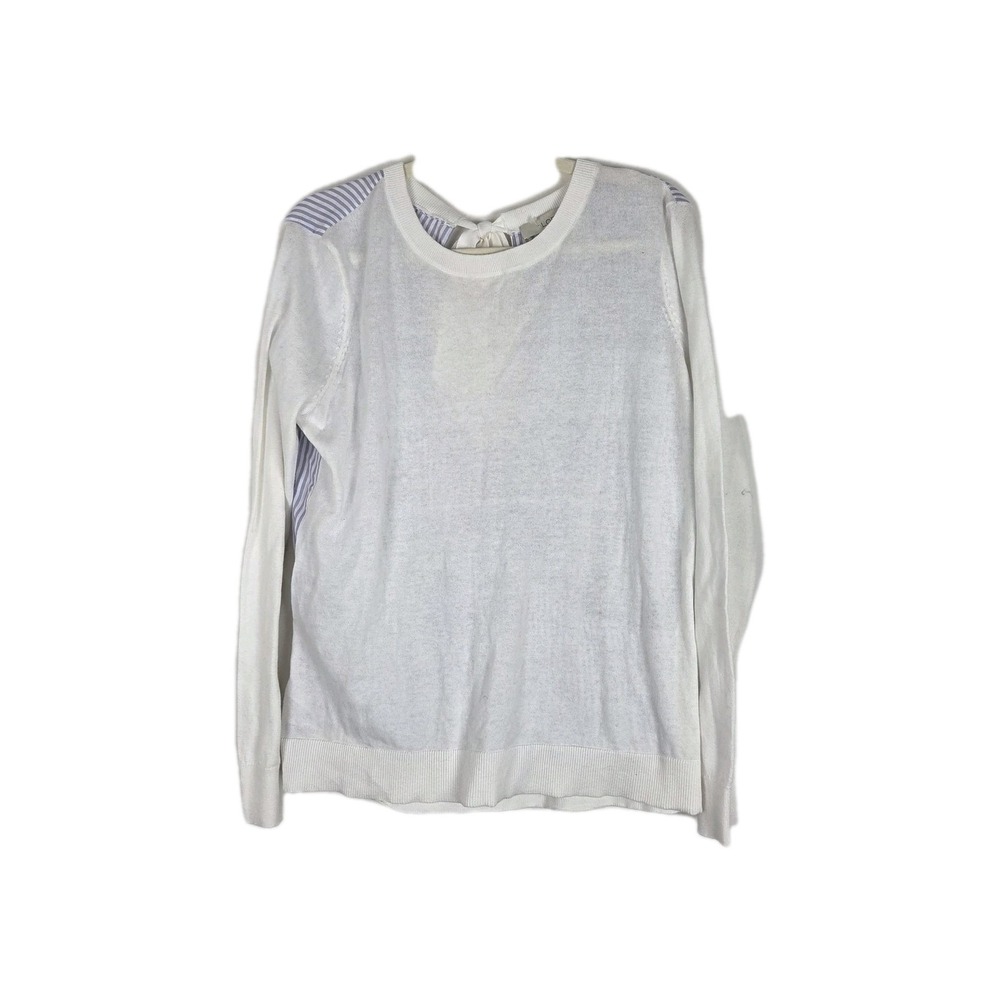 Loft mix Media White And Blue Seersucker Tie Sweater Womens Size Medium‎